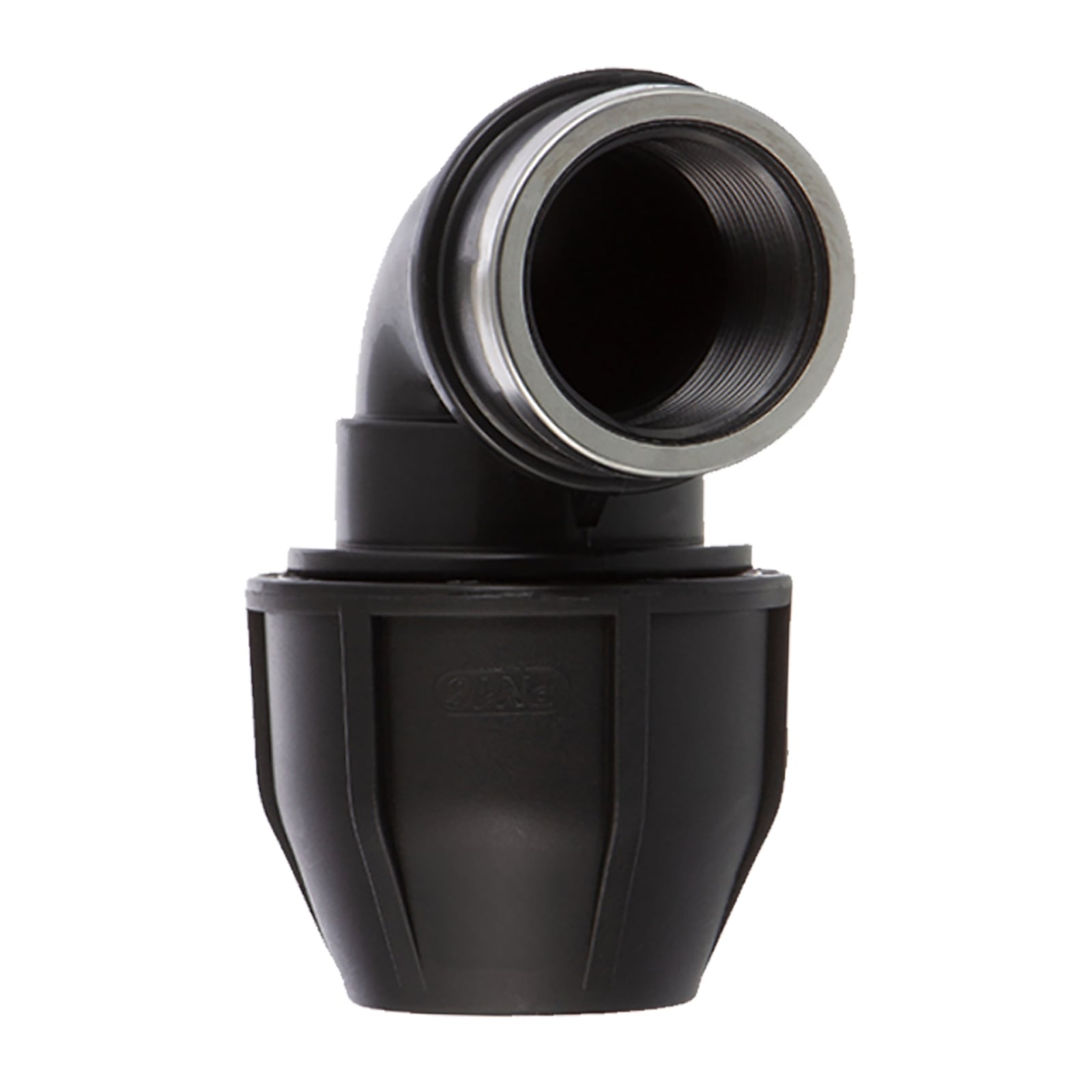 63 mm x 2" PE PP Fitting Klemm Verbinder Verschraubung Rohr Winkel 90° x IG schwarz - PN 16 bar 