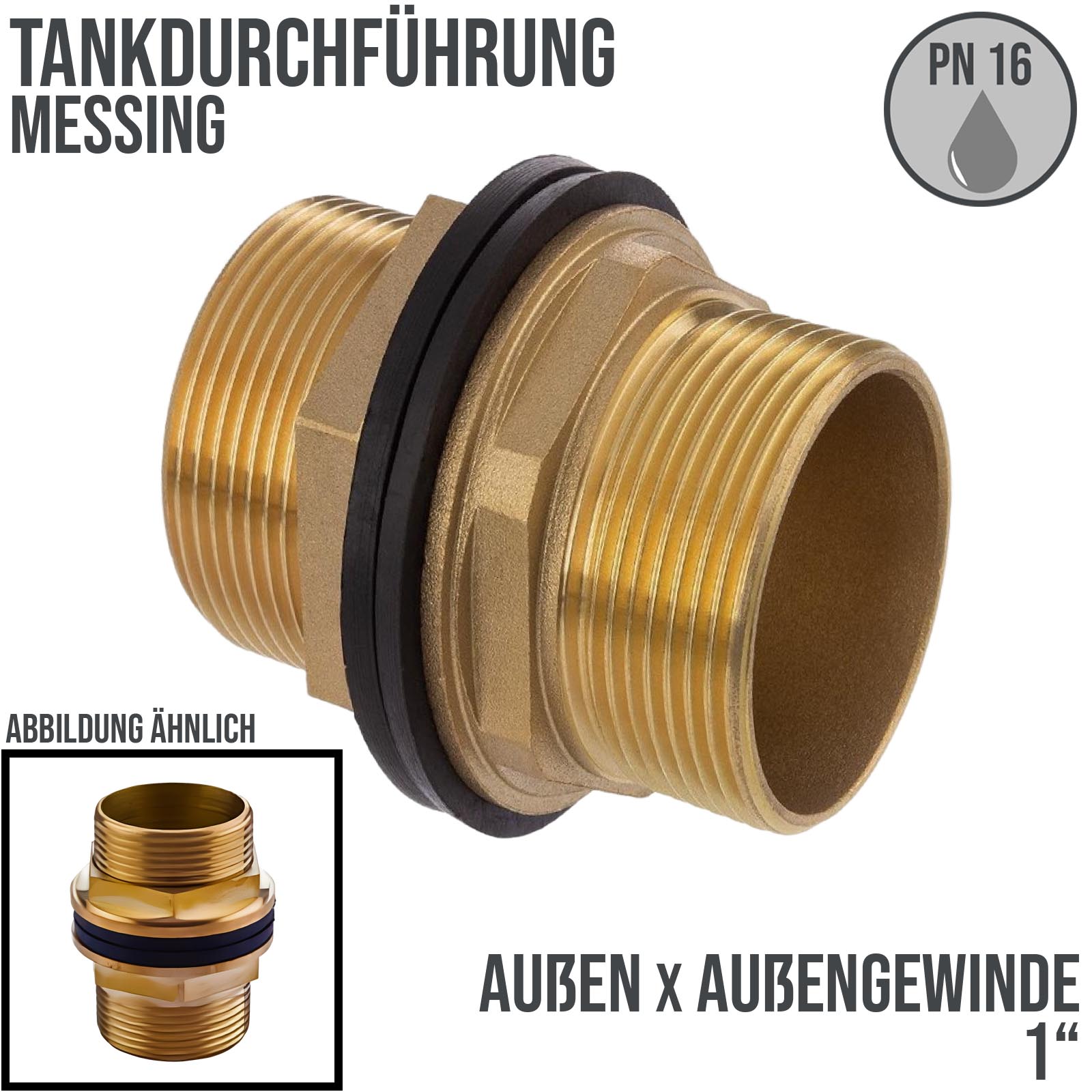 1" Tank Regen Tonnen Durchführung Connector Messing 2-fach Außengewinde  - PN 16 bar