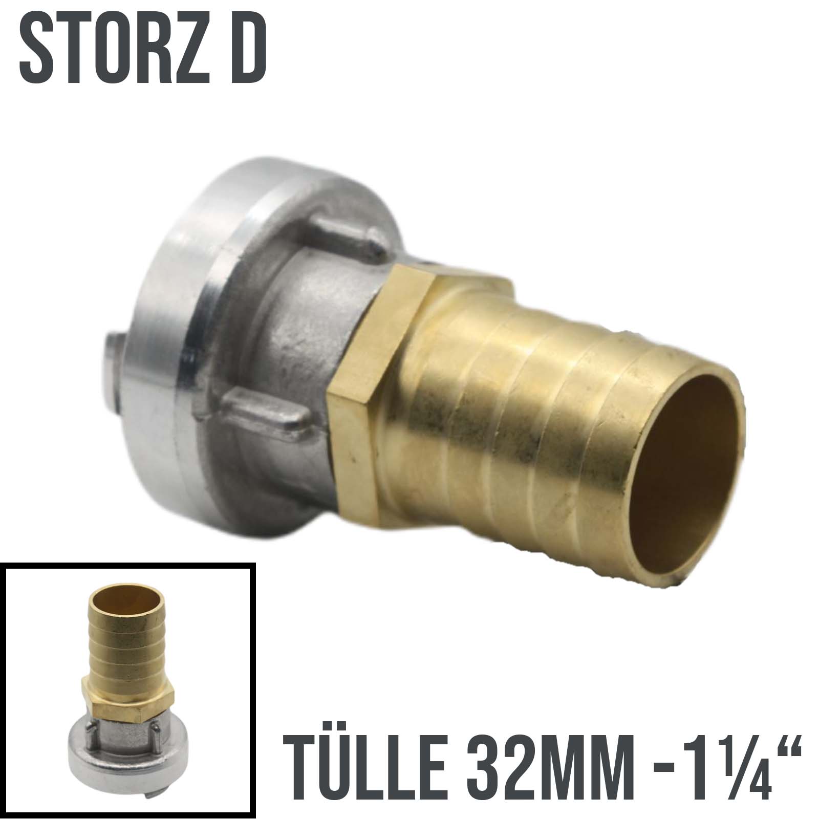 STORZ D DN 25 KA 31 Übergangsstück Adapter -> Tülle Stutzen 32mm 1 1/4" Zoll Messing Pumpen Anschluss