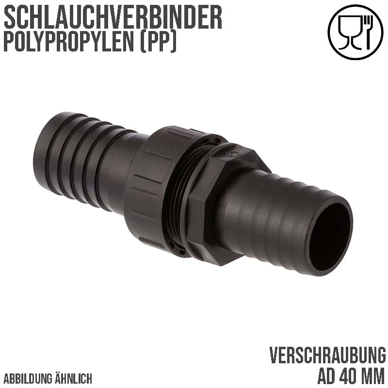 40 mm Schlauch Verschraubung 2-fach Stutzen Tülle Pool Teich Garten PP schwarz - PN 6 bar