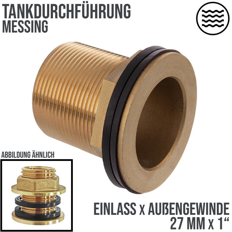 1" Tank Regen Tonnen Durchführung Connector Messing Einlass (rund) x Außengewinde  - PN 16 bar