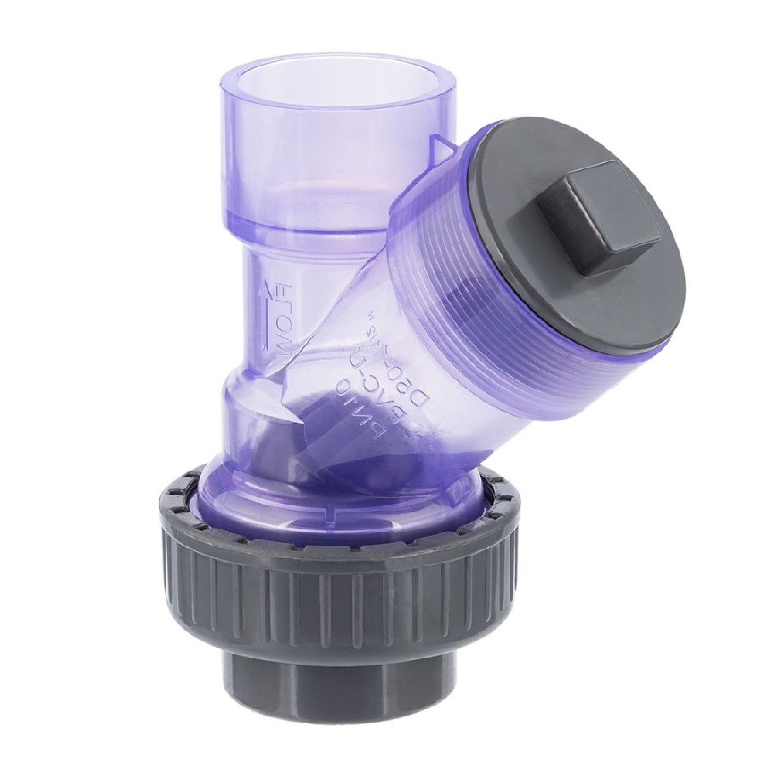 50 mm PVC Rückschlag Schrägsitz Y Ventil Kugel Klebe Muffe transparent - PN 10 bar