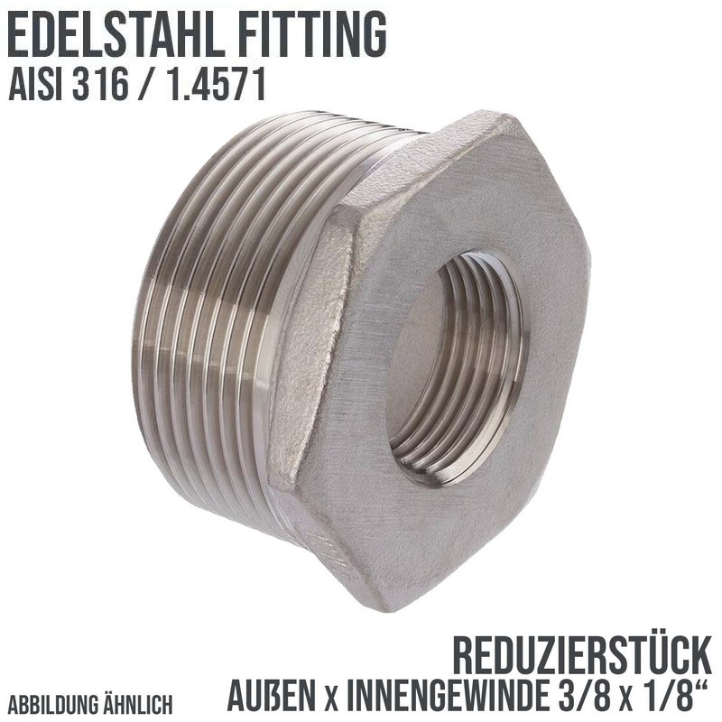 3/8" Edelstahl Fitting V4A AISI 316 Nr. 241 - Reduktionsstück Außen x Innengewinde - 3/8 "x 1/8" - PN 16 bar