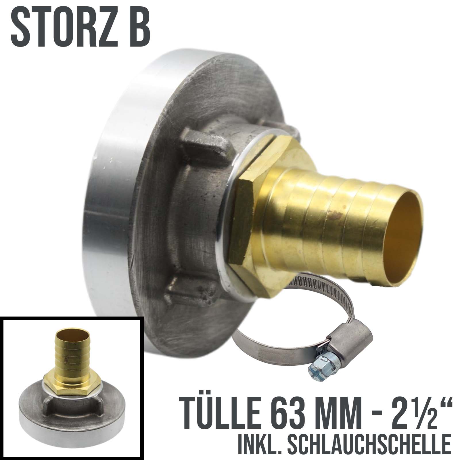 STORZ B DN 75 KA 89 Übergangsstück Adapter -> Tülle Stutzen 63 mm 2 1/2" Zoll Messing Pumpen Anschluss