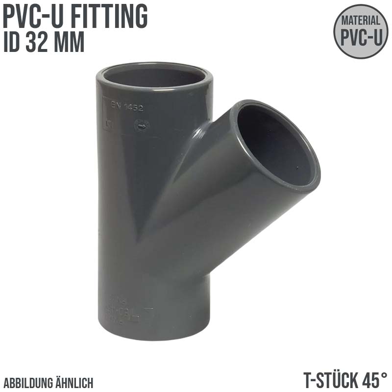 32 mm PVC Klebe Fitting T-Stück 45° Winkel Muffe Verbinder - PN 16 bar