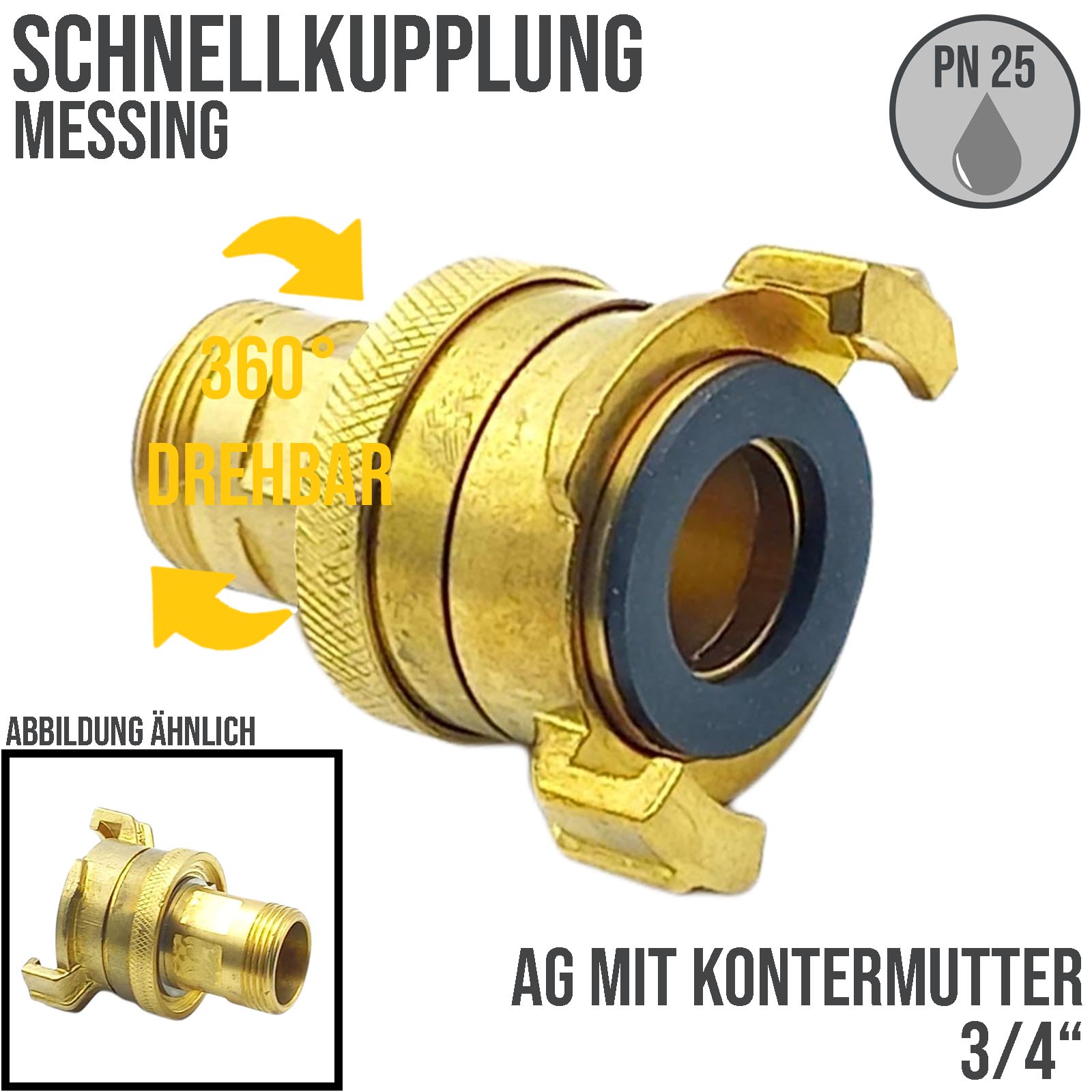 3/4" AG Schlauch Schnell Kupplung Außengewinde mit Kontermutter Messing (GEKA kompatibel) - PN 25 bar
