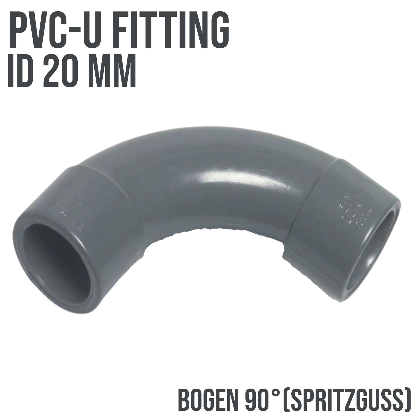 20 mm PVC Klebe Fitting Bogen Winkel 90° (Spritzguss) Muffe Verbinder - PN 16 bar