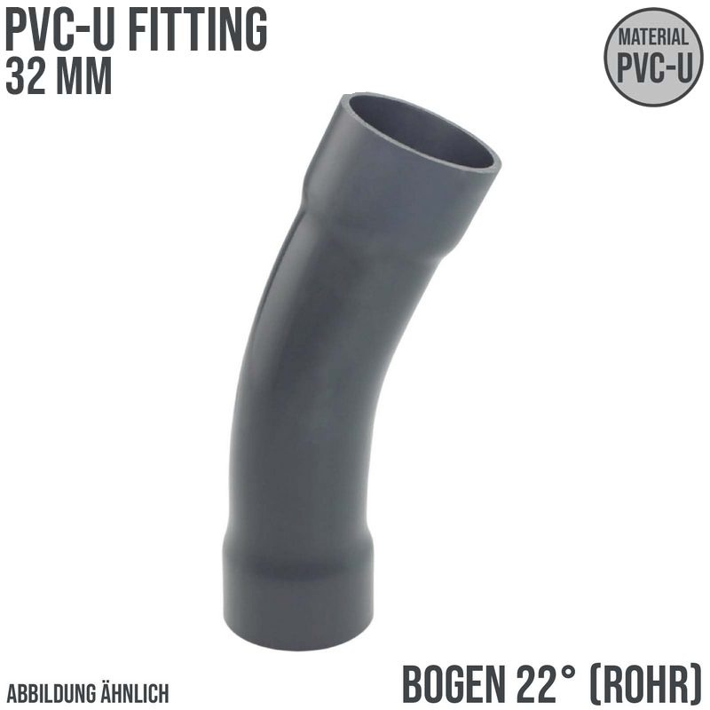 32 mm PVC Klebe Fitting Bogen Winkel 22° (Rohr) Muffe Verbinder - PN 10 bar