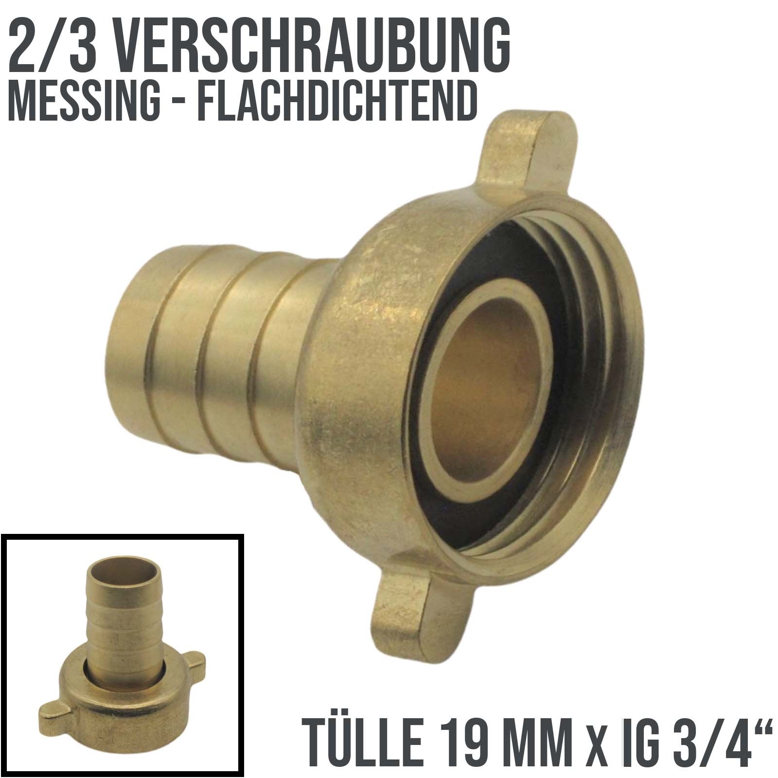 19 mm x 3/4" Zoll - 2/3 Schlauch Verschraubung Anschluß Tülle Innengewinde IG Messing Fittings - PN 10 bar