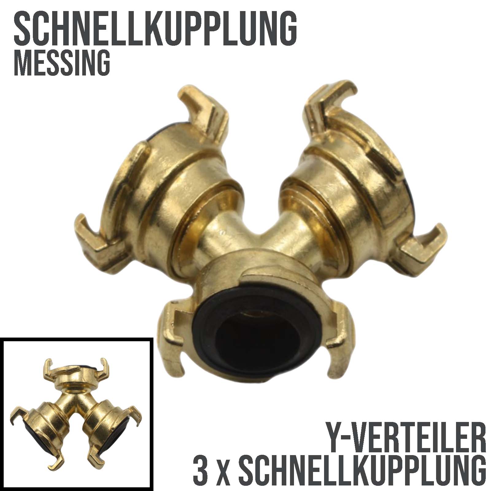 Y-Verteilerstück 3-fach Schnell Schlauch Kupplung Messing (GEKA kompatibel) PN 10 bar