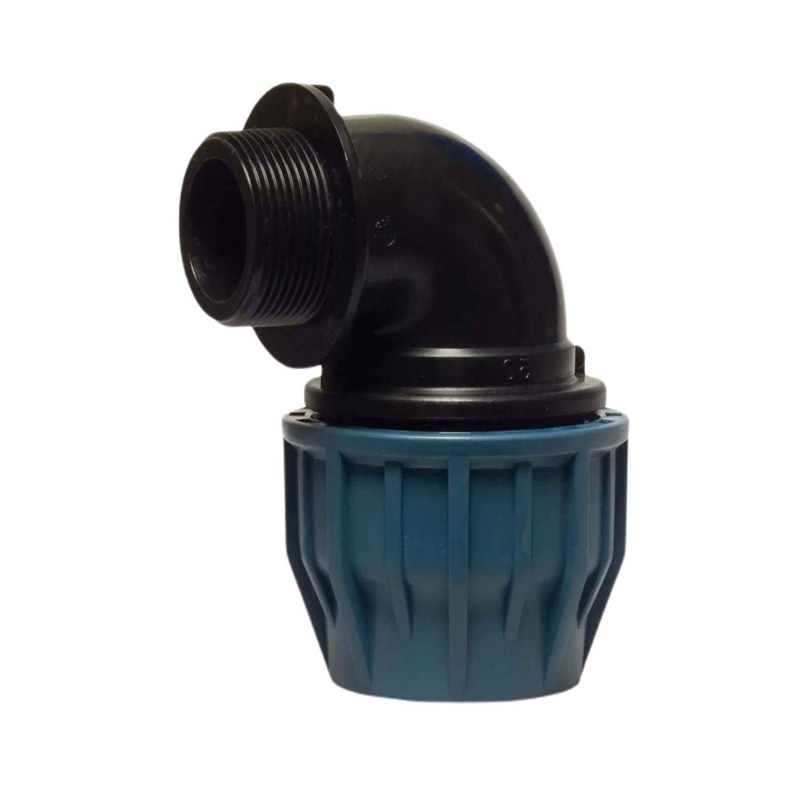 63 mm x 2 1/2" PE PP Fitting Klemm Verbinder Verschraubung Rohr Winkel 90° x AG DVGW - PN 16 bar 