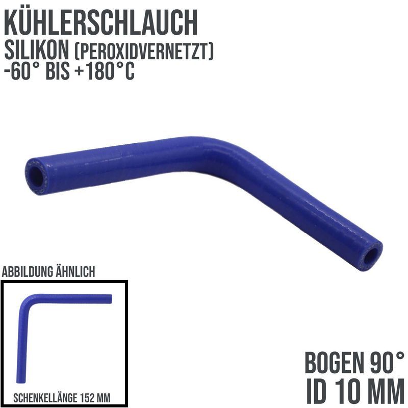 10 x 18 mm Kühlerschlauch Silikon Bogen 90° LLK Ladeluft Kühlmittel Schlauch universal blau (10 bar) - 152mm