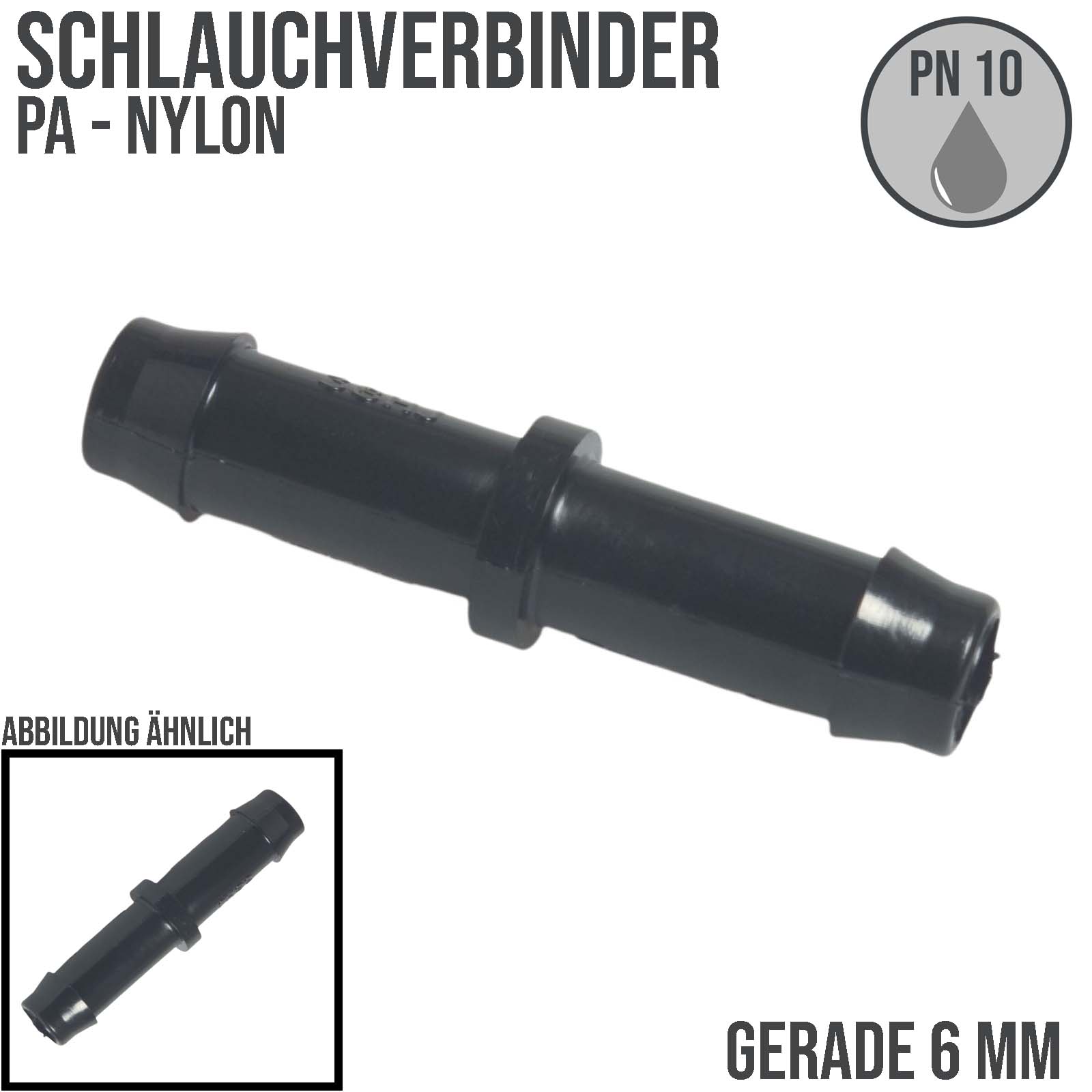 19 mm PA Nylon Schlauch Verbinder Stutzen Doppel Tülle Kupplung Fitting WF schwarz PN 10 bar