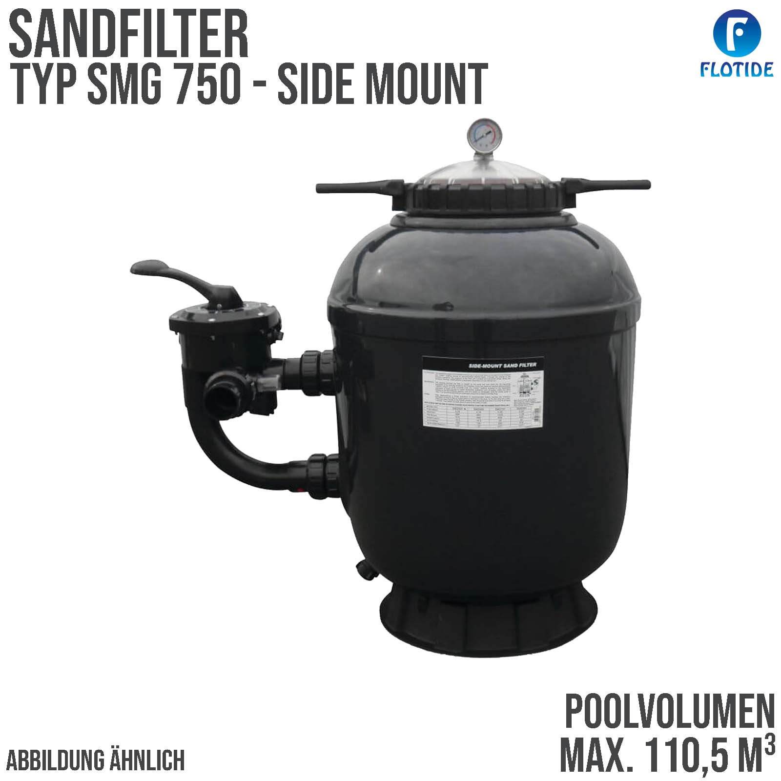 Sandfilter Anlage SMG 750 Polyester 63 mm 2" Klebemuffe  2,5 bar grün Side Mount - max.110,5 m³