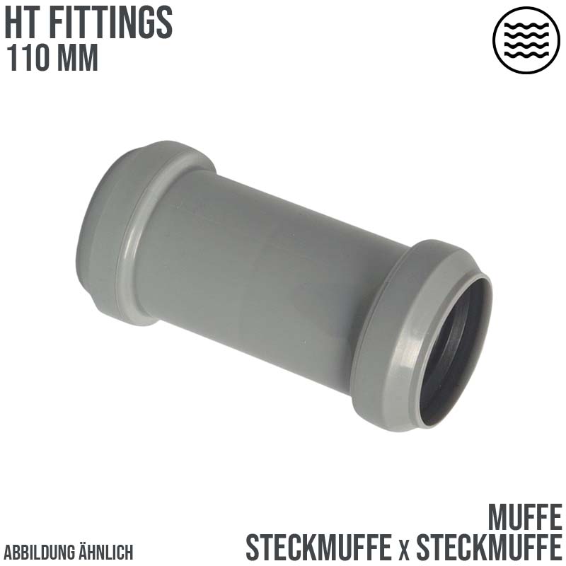 110 mm PP Muffe Abfluß Abwasser HT KG Rohr Steckmuffe grau