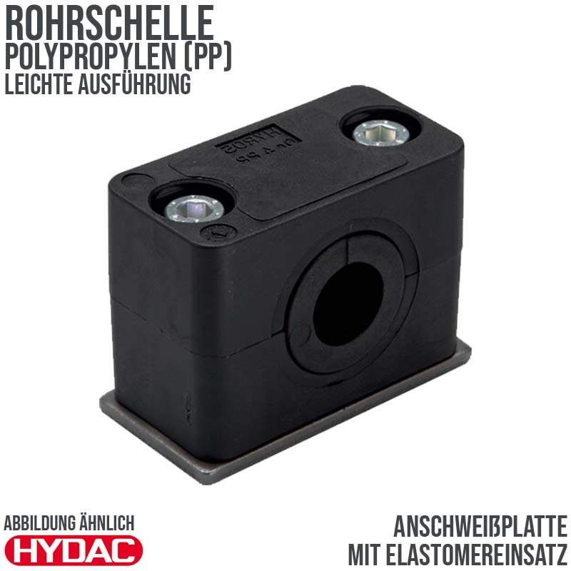 10 mm Rohrschelle Polypropylen PP leichte Baureihe Anschweißplatte Elastomereinsatz