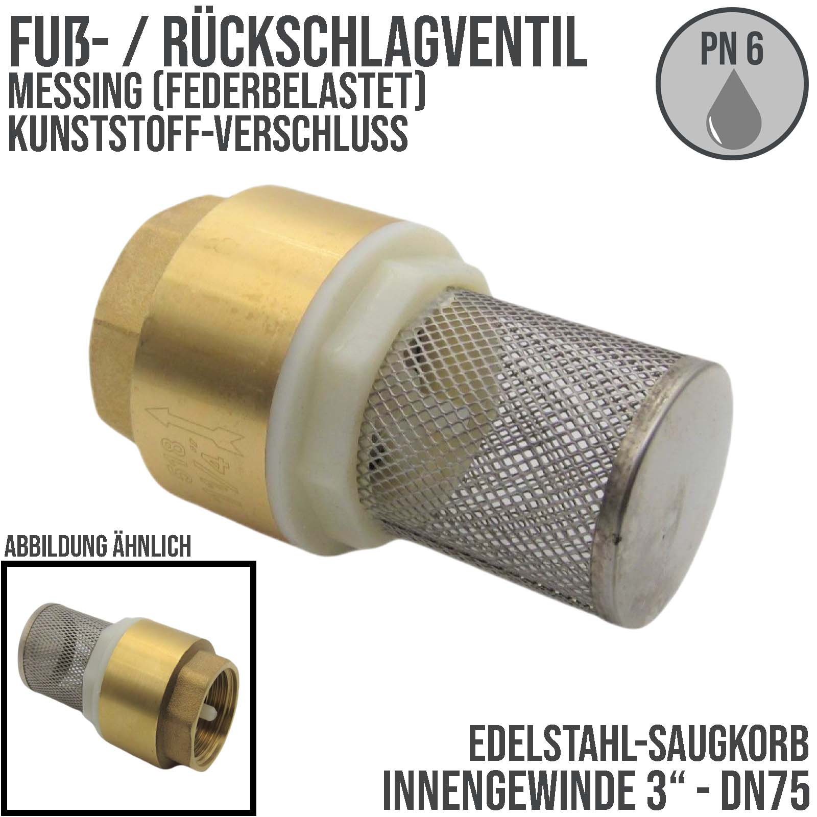 3" Zoll Fuß Rückschlag Absperr Ventil Messing Edelstahl Saugkorb Kunststoff Verschluss