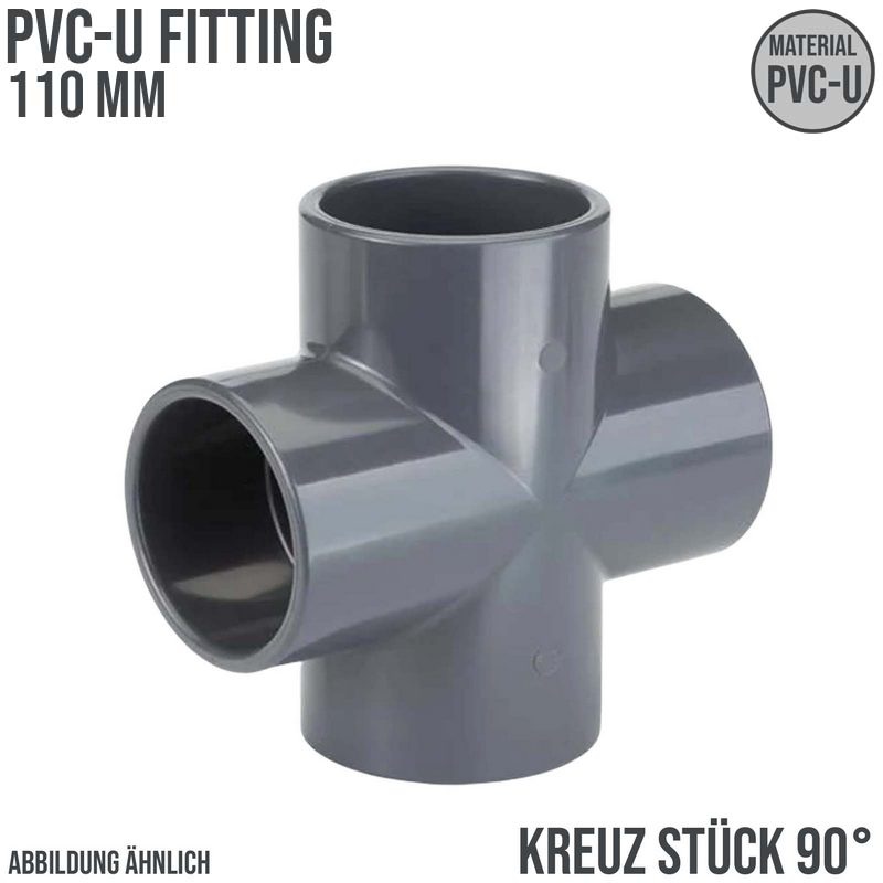 110 mm PVC Klebe Fitting Kreuz Stück 90° Winkel Muffe Verbinder - PN 10 bar