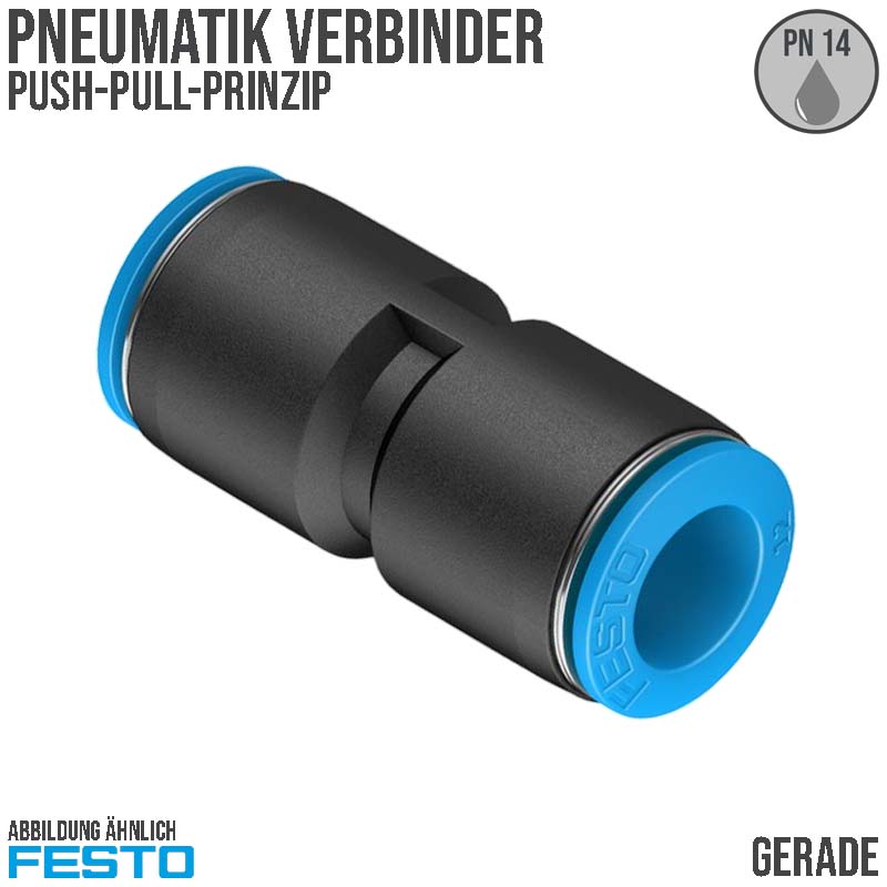 10 mm Pneumatik Schnell Steck Verbinder QS gerade blau/schwarz QS-4 (153034) - PN 14 bar