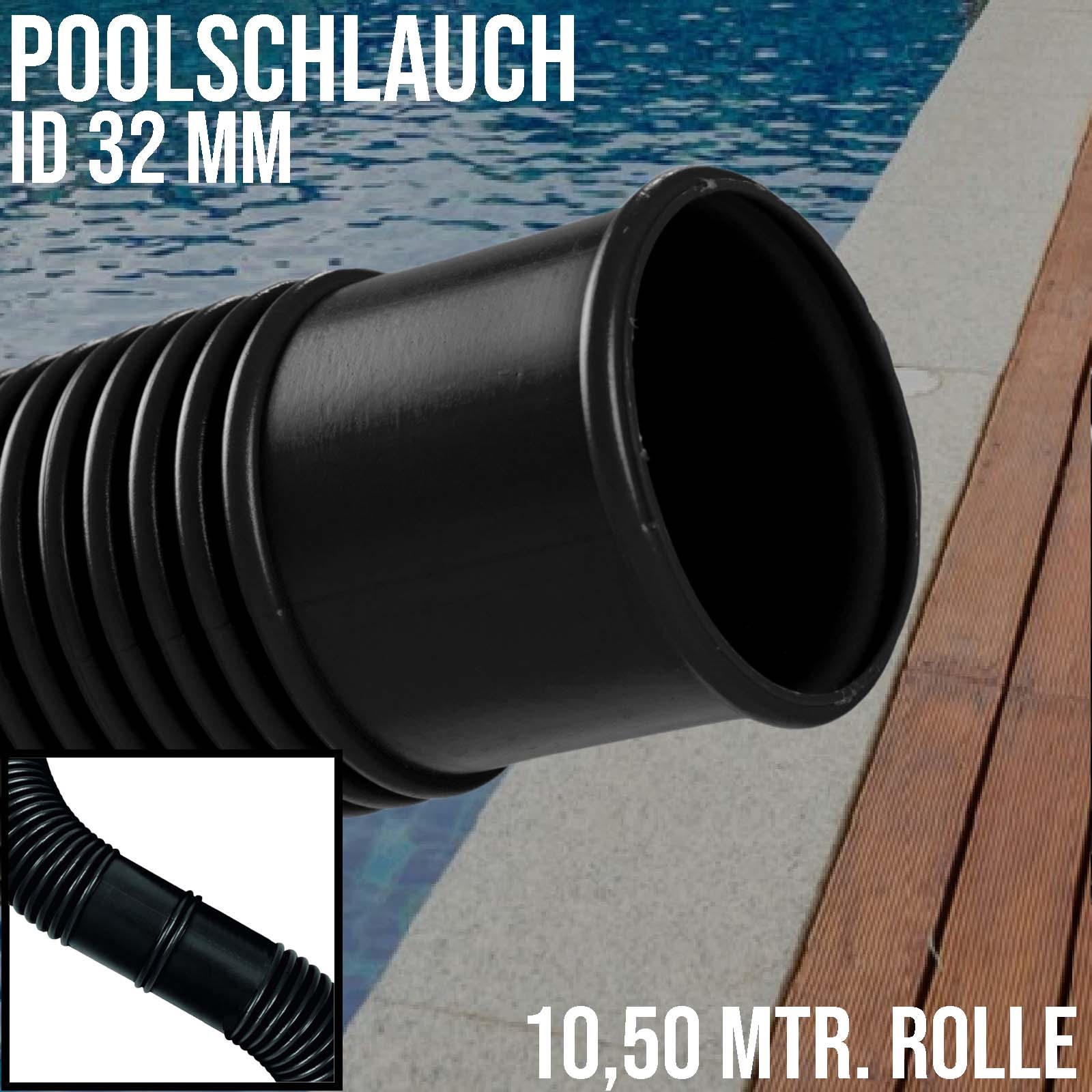 32 mm Schwimmbad Pool Solar Saug Ansaug Teich Schlauch schwarz - 10,5 m Rolle