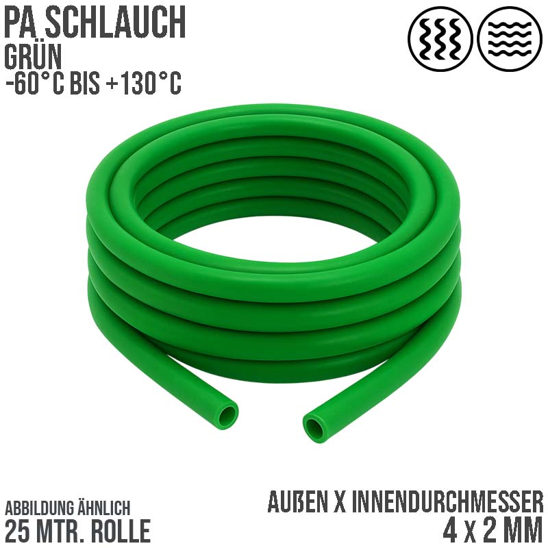 4 x 2 mm Polyamid PA Pneumatik Schlauch grün - PN 44 bar - 25 m