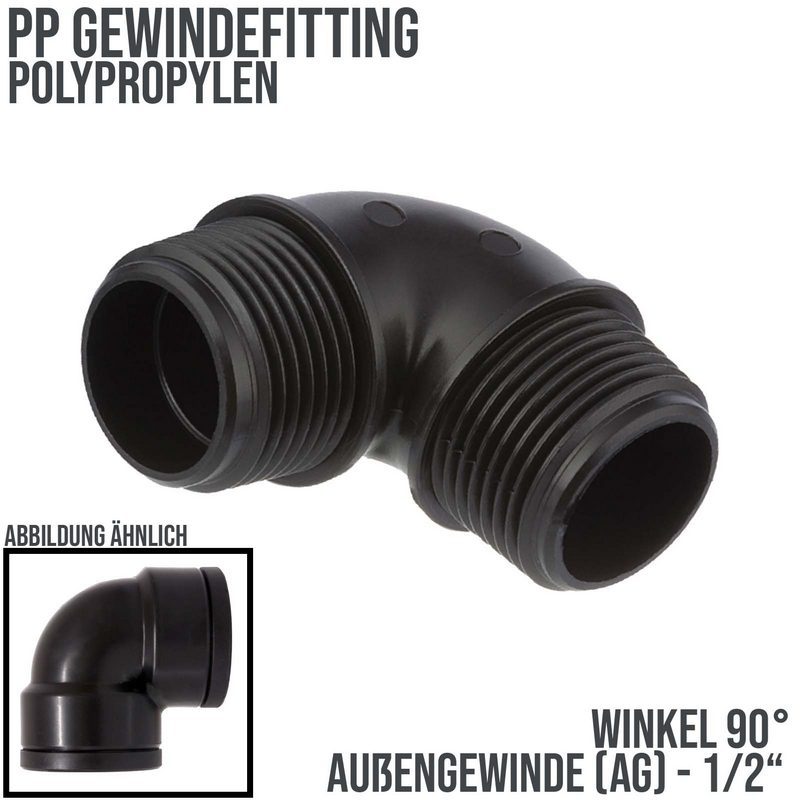 1/2 " PP Gewinde Fitting Winkel 90° schwarz Außen x Außengewinde IG Polypropylen - PN 10 bar