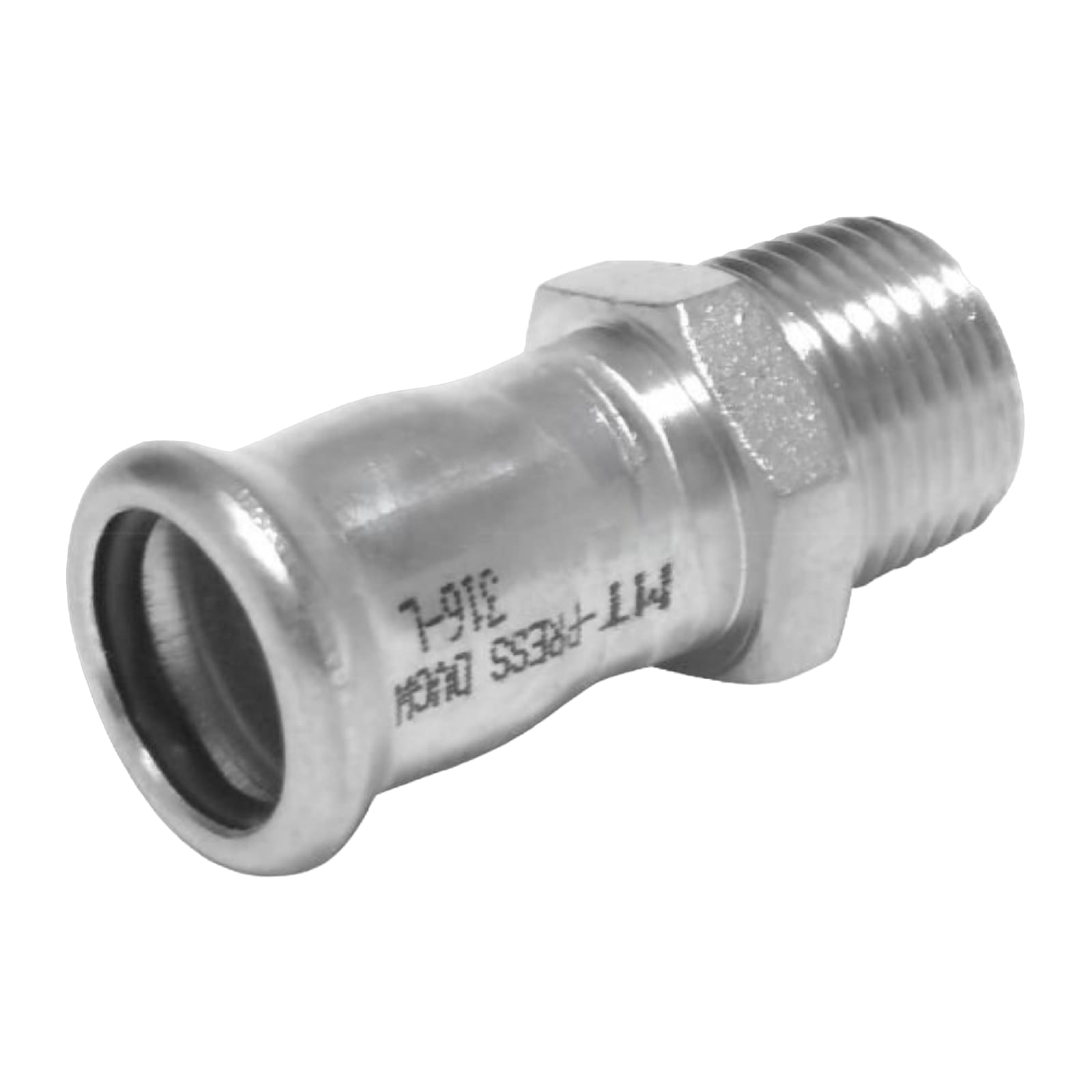 54 mm x 2" Pressmuffe x Aussengewinde AG Edelstahl AISI 316 Fittings PN 16 bar