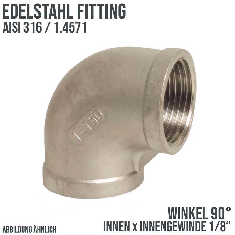 1/8" Edelstahl Fitting V4A AISI 316 Nr. 90 - Winkel 90° Innengewinde IG - PN 16 bar