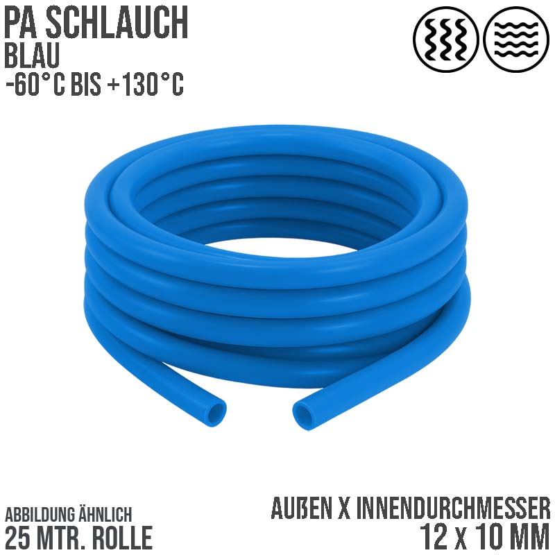 12 x 10 mm Polyamid PA Pneumatik Schlauch blau - PN 12 bar - 25 m
