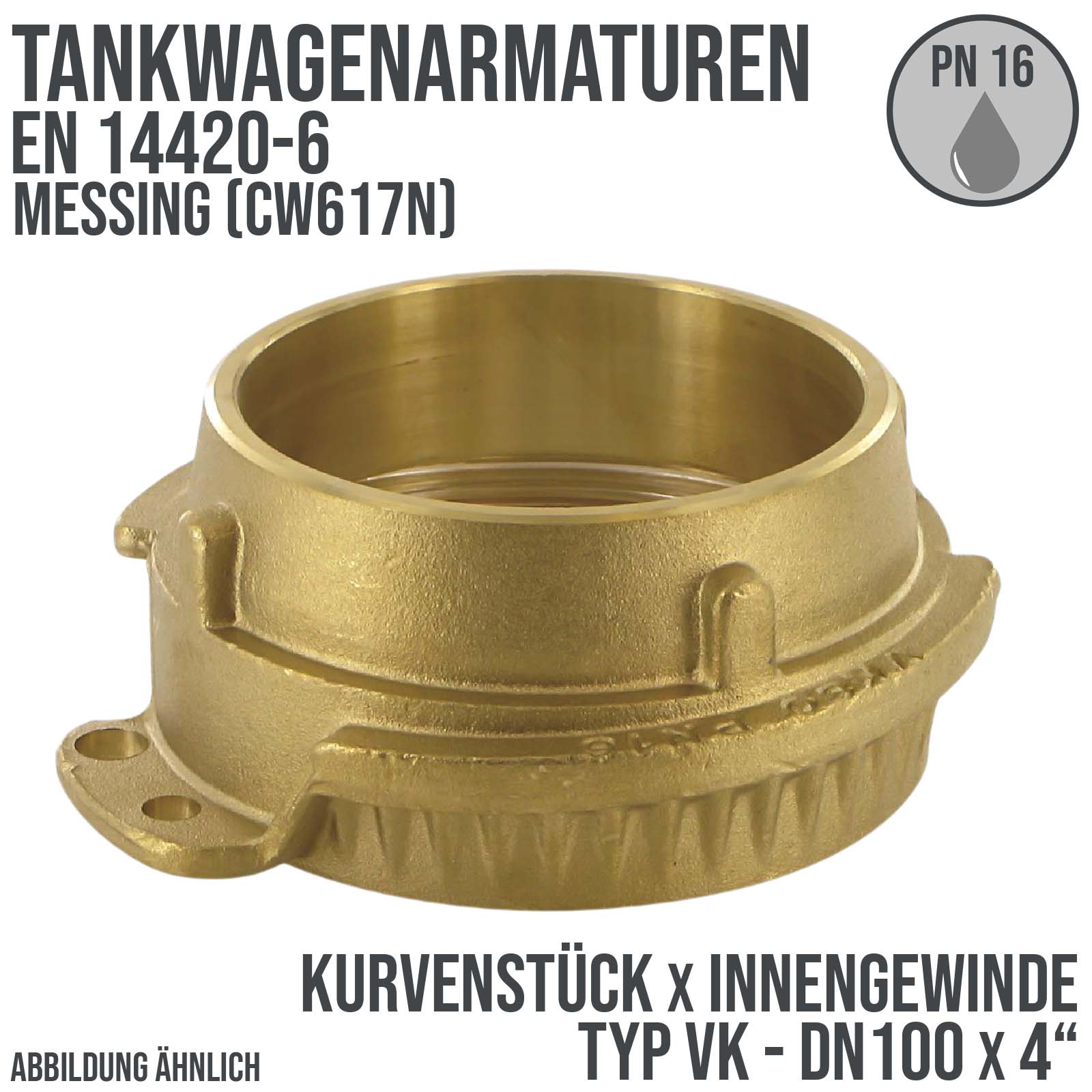 DN100 x 2" Zoll Tankwagen Kurvenstück Typ VK mit Innengewinde Messing (CW617N) - PN 16 bar