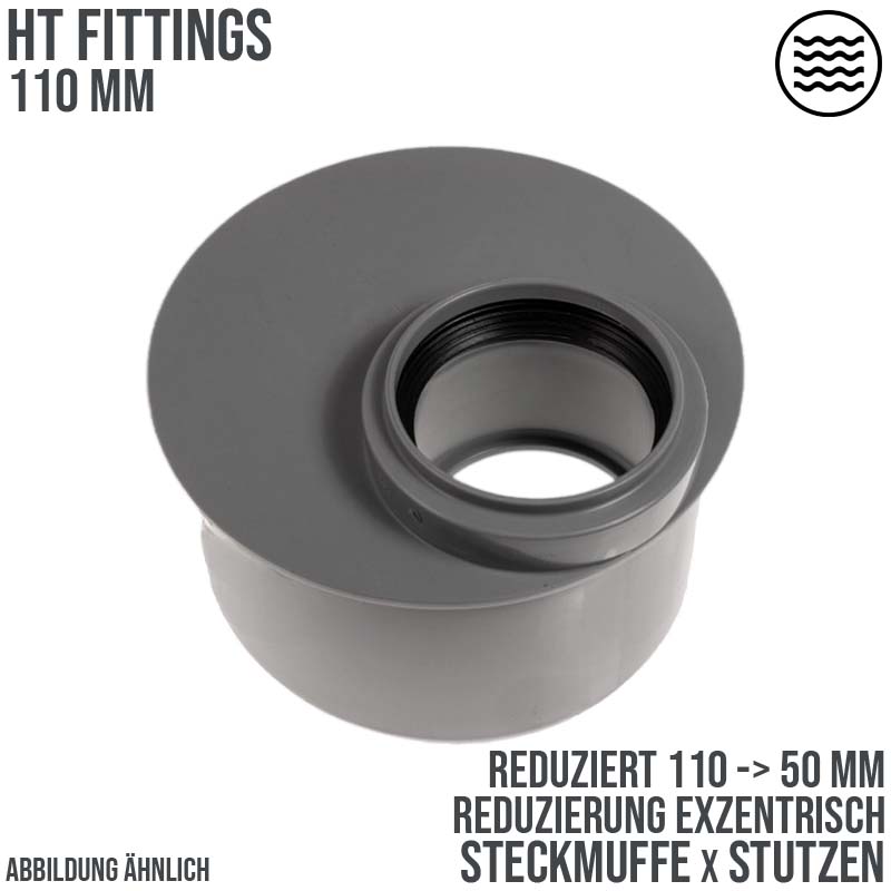 110 x 50 mm PP Reduzierstück exzentrisch Abfluß Abwasser HT KG Rohr Stutzen Muffe grau
