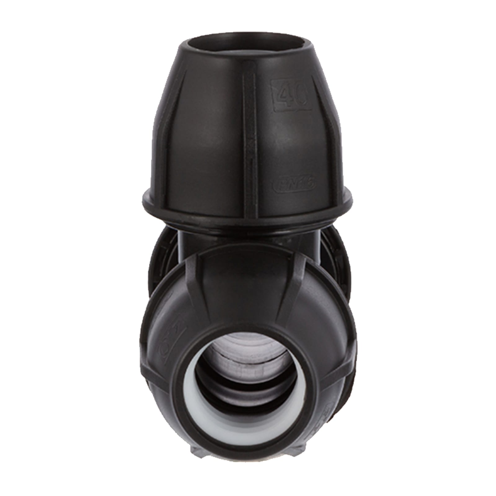 63 mm PE PP Fitting Klemm Verbinder Verschraubung Muffe Rohr T-Stück 90° schwarz - PN 16 bar