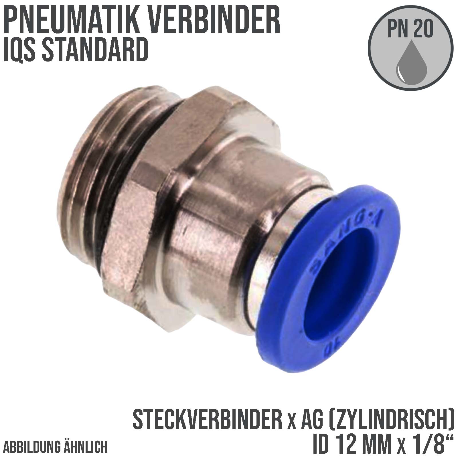 12 mm x 1/8" Pneumatik Schnell Steck Verbinder IQS Außengewinde zylindrisch - PN 20 bar