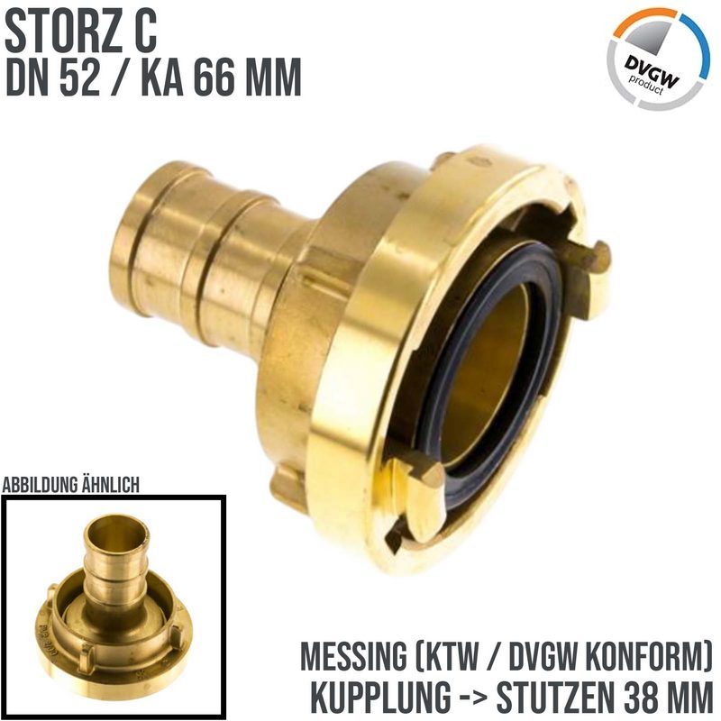 STORZ C DN 52 KA 66 Messing Saug Druck Kupplung -> Stutzen Tülle 38 mm Bau Feuerwehr Schlauch KTW NBR - PN 16 bar