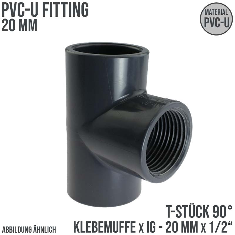 20 mm PVC Klebe Fitting T-Stück 90° 20 mm x 1/2" Klebemuffe x Innengewinde - PN 10 bar