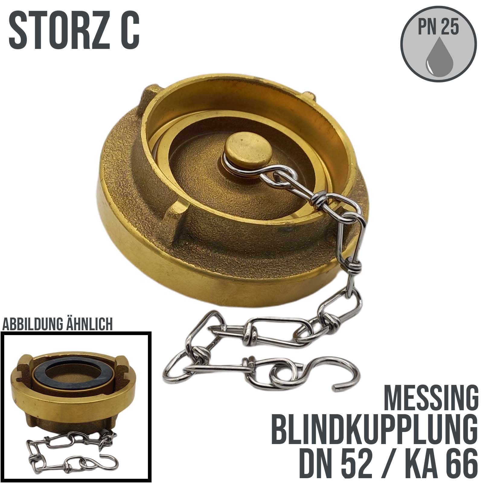 STORZ C DN52 KA66 Messing Blindkupplung mit Kette Saug Bau Feuerwehr Schlauch PN 25 bar NBR Dichtung