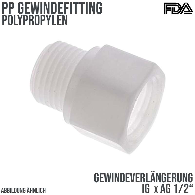 1/8" PP Gewinde Fitting FDA Verlängerung Innen x Außengewinde Verbinder weiß - PN 10 bar