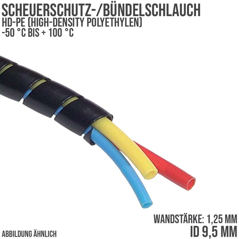 9,5 x 12 mm HD-PE Scheuer Schutz Bündel Schlauch extrudiert schwarz
