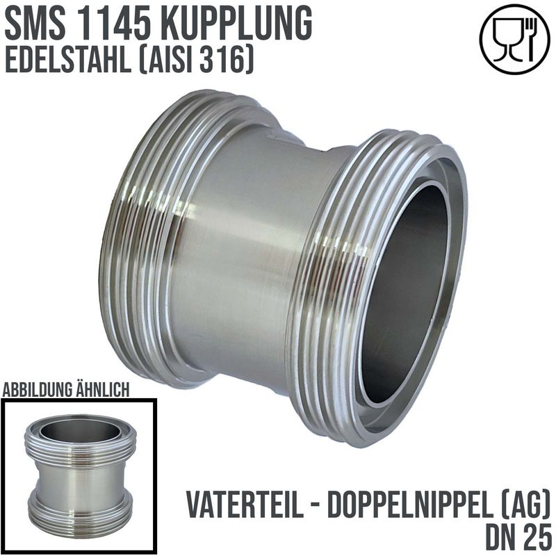 DN 25 SMS Kupplung 1145 Vaterteil VT Außengewinde Doppelnippel - PN 25 bar