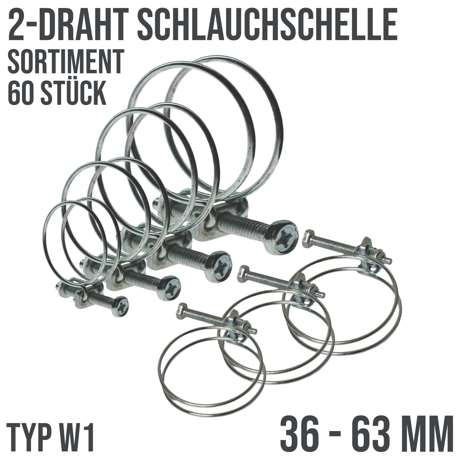 Drahtschelle Schlauchschelle W1 36-63mm Sortiment - 60 Stück