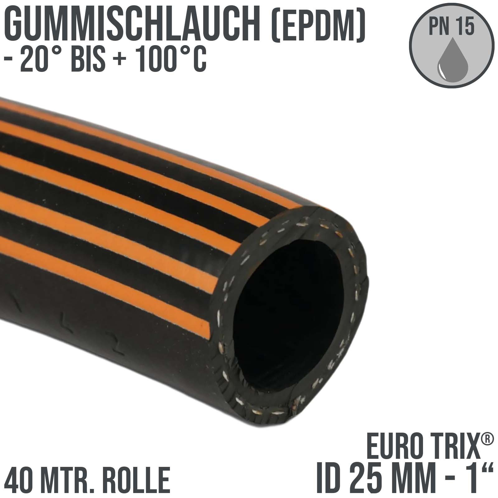 25 mm 1" Zoll Hochleistungs Gummi Wasser Schlauch EPDM - CONTI EURO TRIX® - PN 15 bar - 40 m