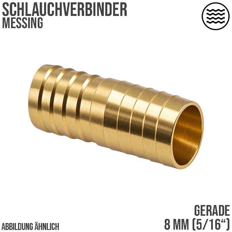 8 mm - 5/16" Zoll gerader Schlauch Verbinder Verteiler Tülle Kupplung Reparatur Messing PN 10 bar