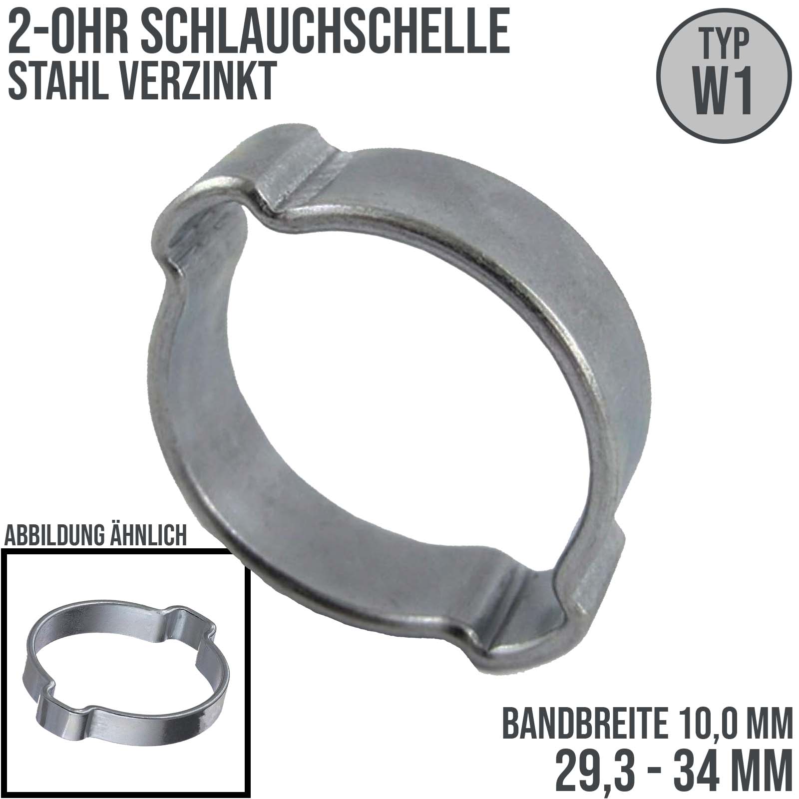29,3 - 34 mm 2-Ohr Doppel Schlauch Schelle Stahl verzinkt W1 - Bandbr. 10,0 mm