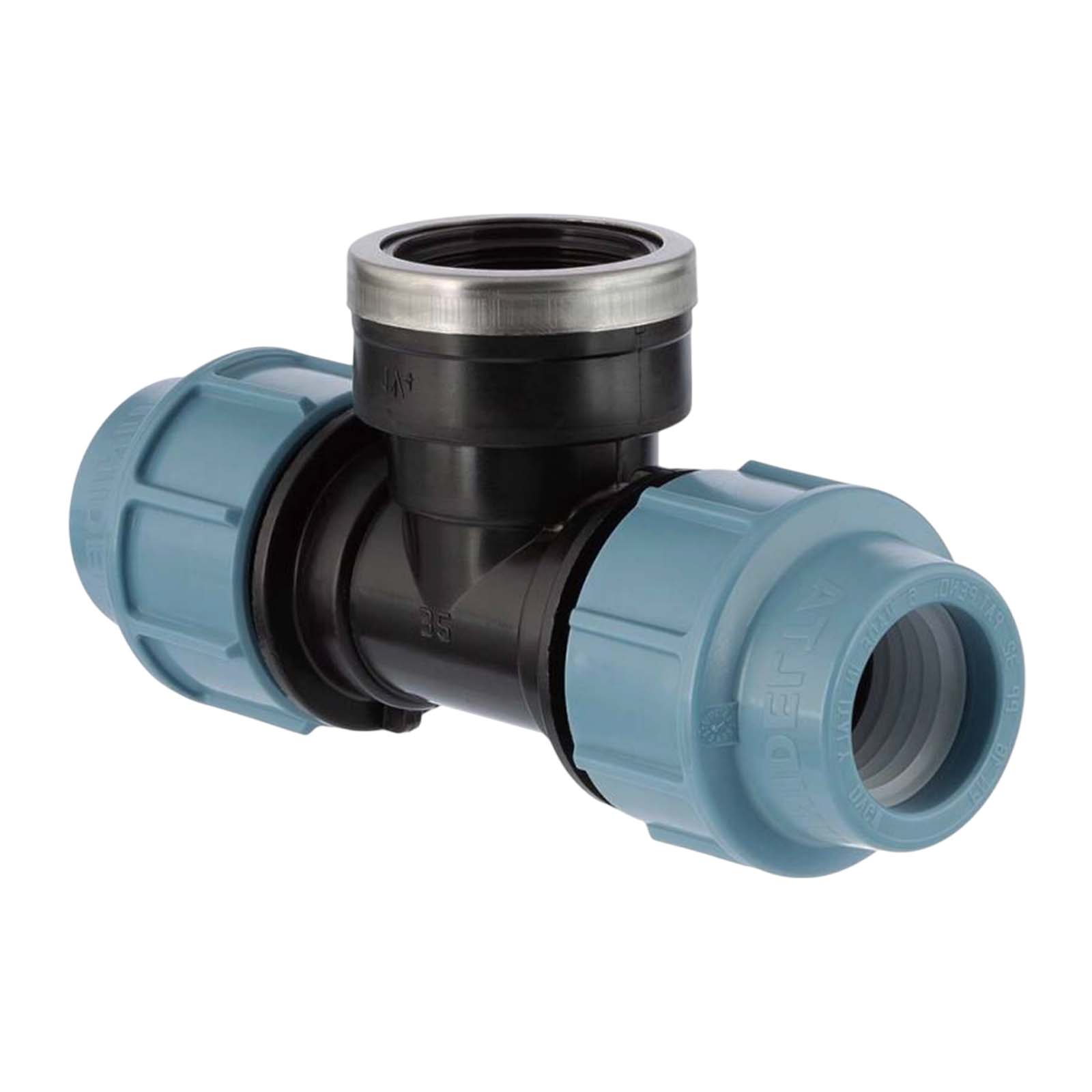 75 mm x 3" PE PP Fitting Klemm Verbinder Verschraubung Rohr T-Stück 90° x IG DVGW - Unidelta 