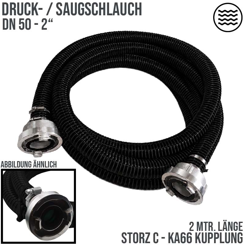 STORZ C DN52 KA66 - 50 mm 2" PVC Saug Ansaug Pumpen Spiral Schlauch PN 5 bar schwarz - 2 m Rolle