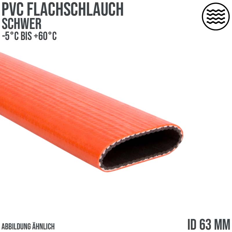 63 mm PVC Flach Schlauch schwer high duty Wasser Abwasser rot PN 15 bar - 50m