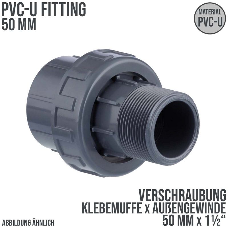 50 mm PVC Klebe Fitting Verschraubung Außengewinde AG 50 mm x 1 1/2" Muffe Verbinder - PN 10 bar