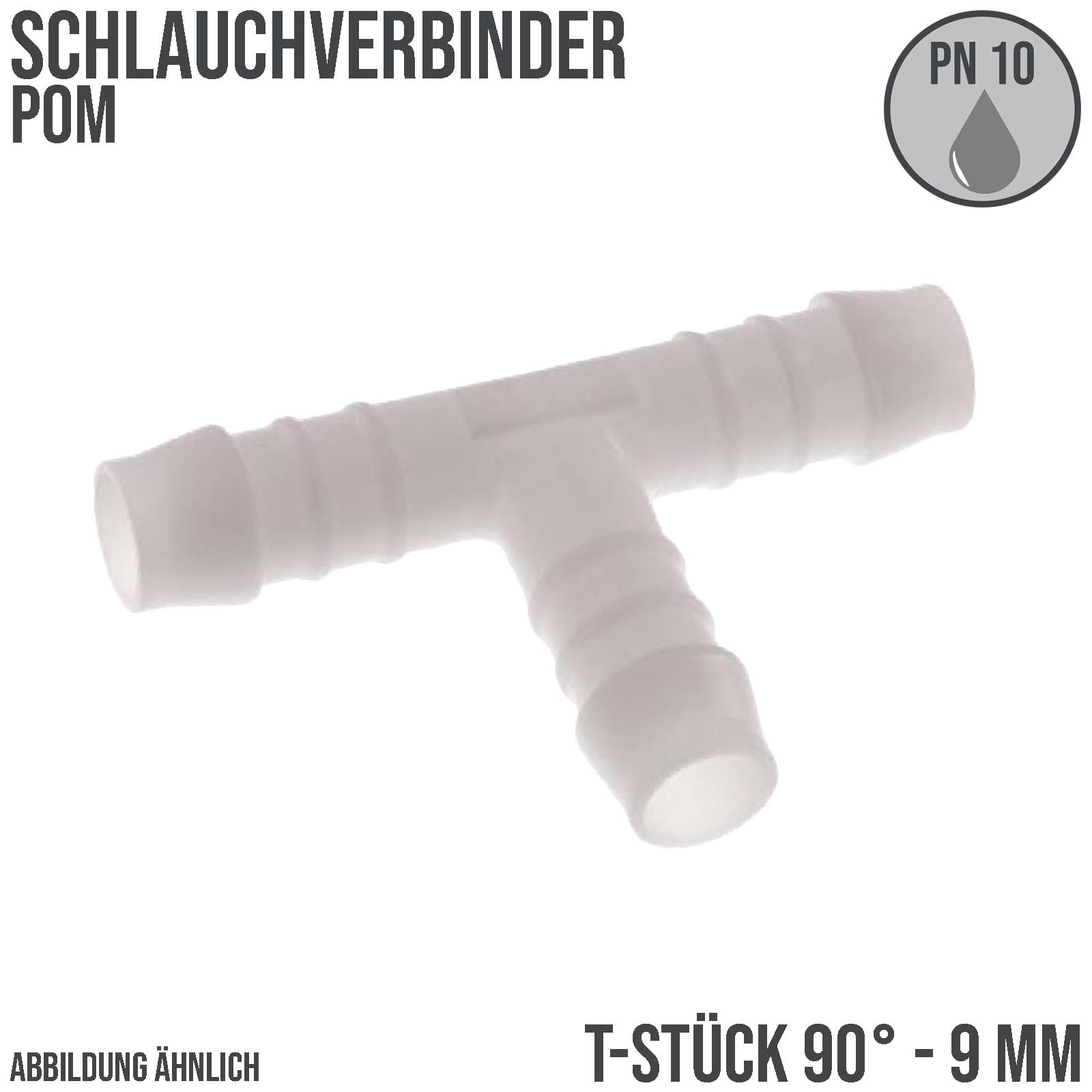 8 mm POM T-Stück Schlauch Verbinder Stutzen Tülle Kupplung Fitting weiss PN 10 bar
