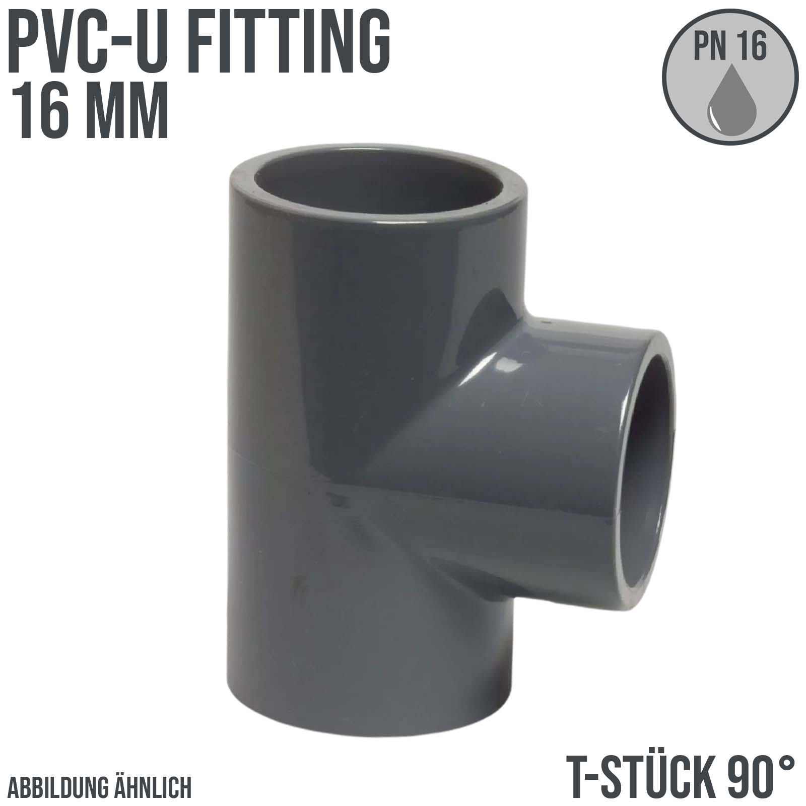 16 mm PVC Klebe Fitting T-Stück 90° Winkel Muffe Verbinder - PN 16 bar