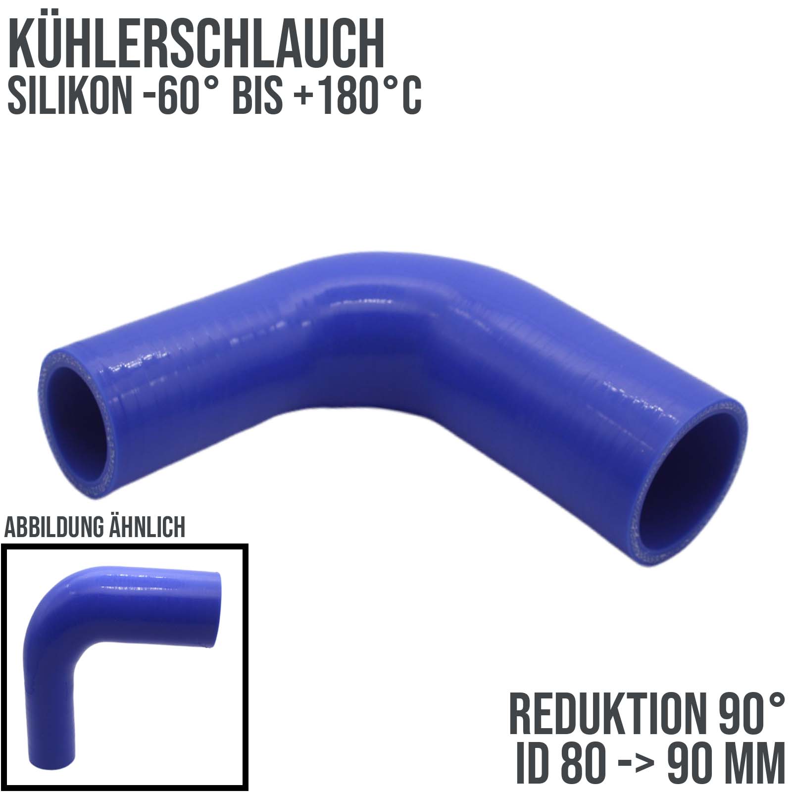 80 -> 90 mm ID Kühlerschlauch Reduktion 90° Verbinder Silikon LLK Ladeluft Kühlmittel Schlauch blau - 150mm